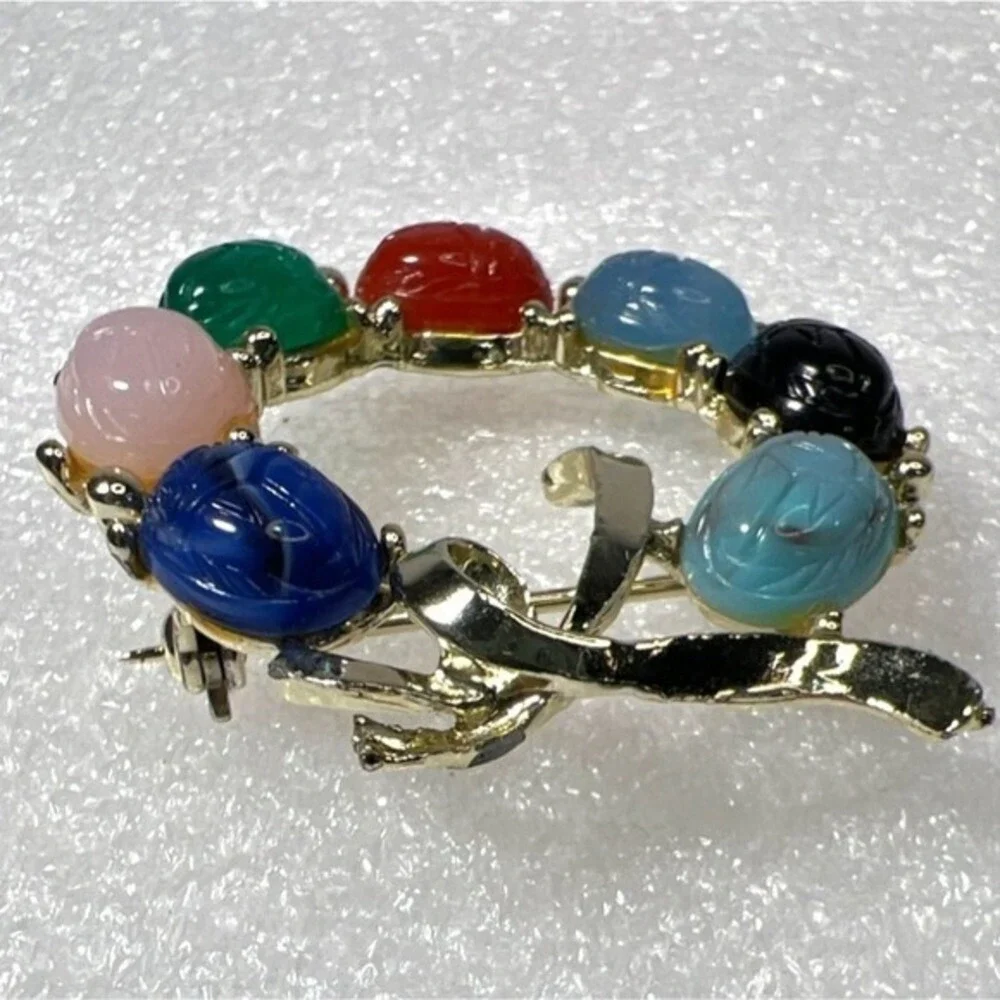 Vintage‎ Egyptian Revival Brooch Pin Scarab Multicolor Beetle Insects Gold Tone